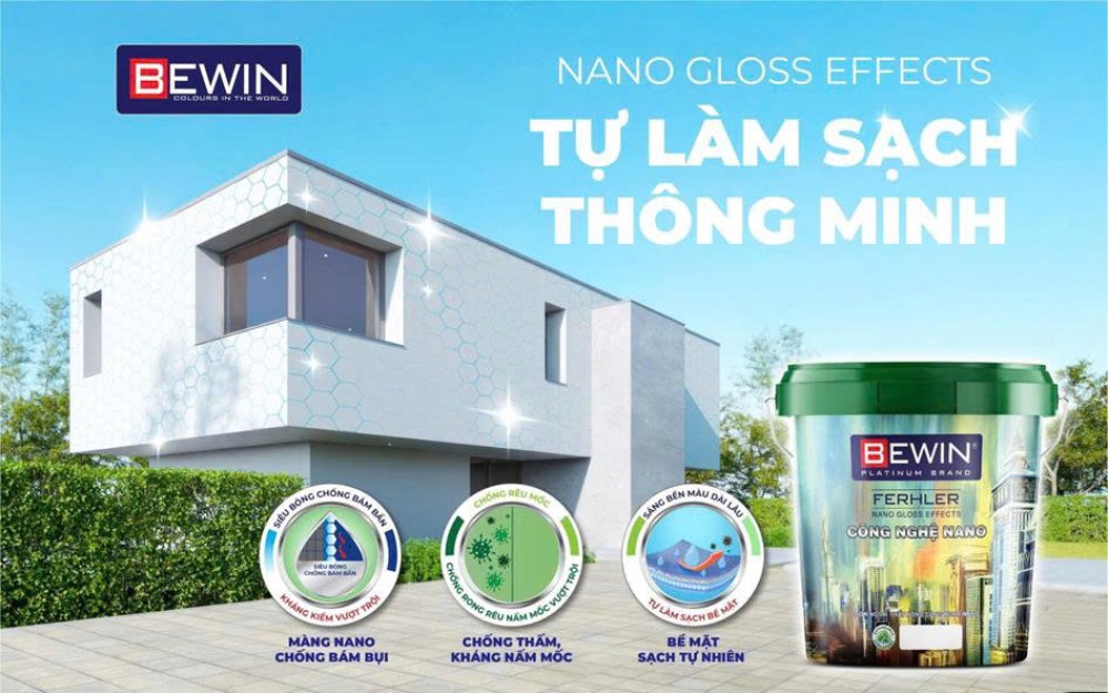 SƠN NGOẠI THẤT CAO CẤP| CHỐNG BÁM BẨN, TỰ LÀM SẠCH THÔNG MINH - BEWIN NANO GLOSS EFFECT 