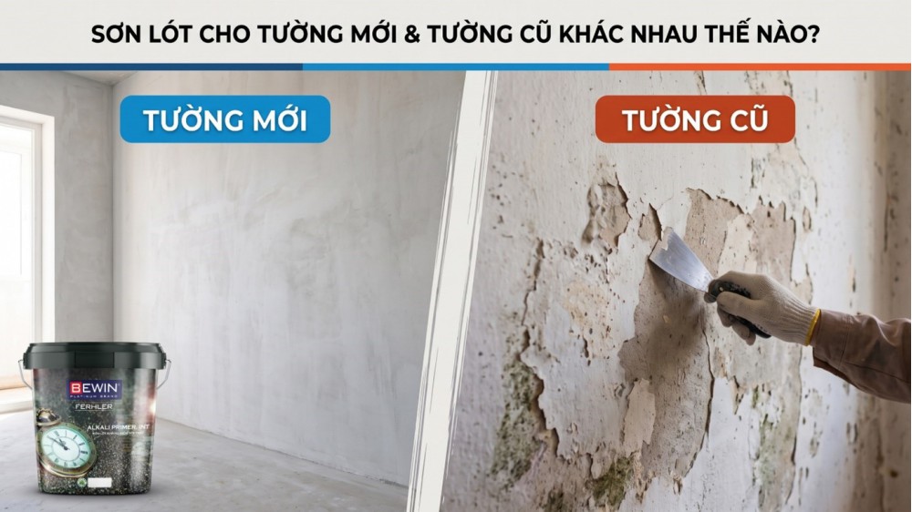 SƠN LÓT CHO TƯỜNG MỚI VÀ TƯỜNG CŨ KHÁC NHAU THẾ NÀO?  HƯỚNG DẪN CHUẨN TỪ BEWIN